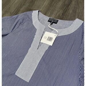 Duffield Lane Kai Caftan Dress Women's Small Blue Stripe‎ Coastal Beach V-Neck